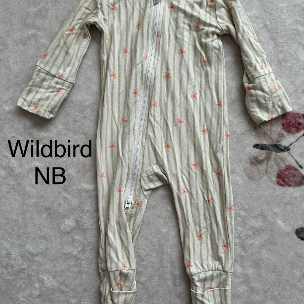 WildBird Cream and Pink Floral Baby Footie